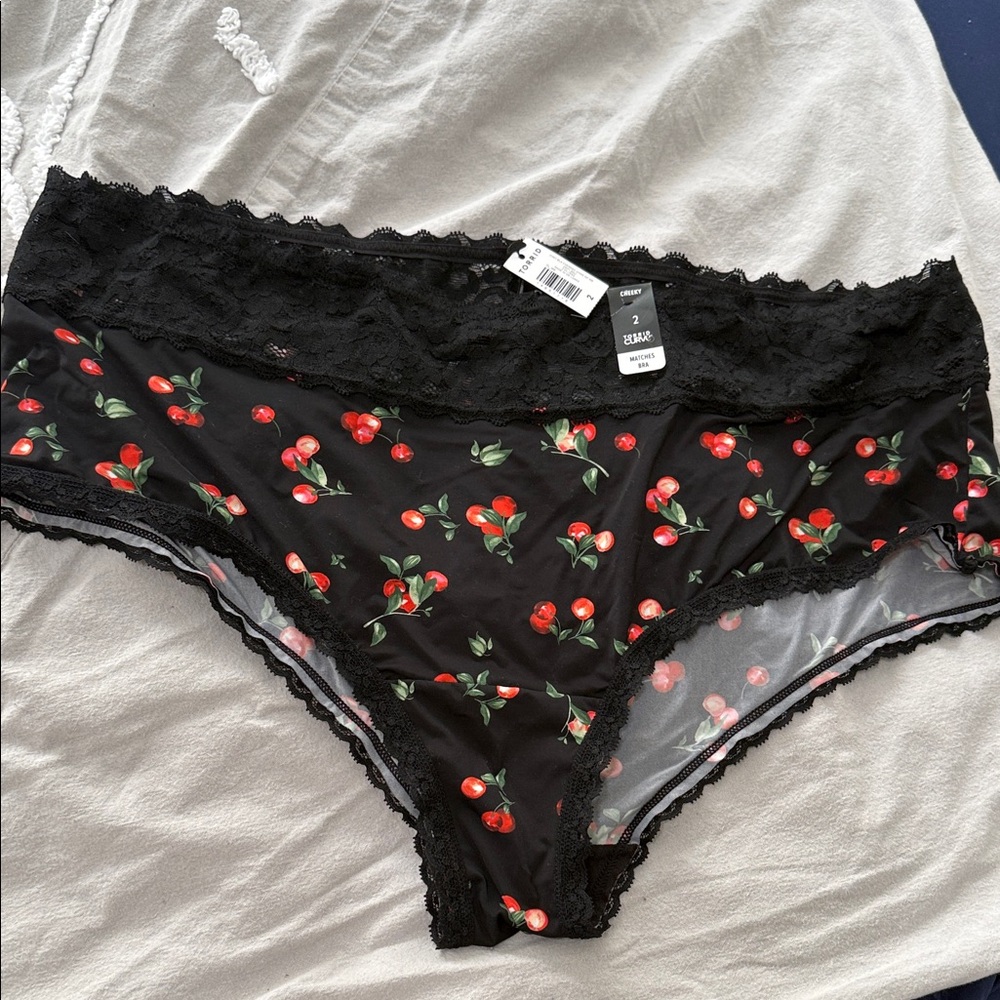 Cherry Print Lace Trim Panties